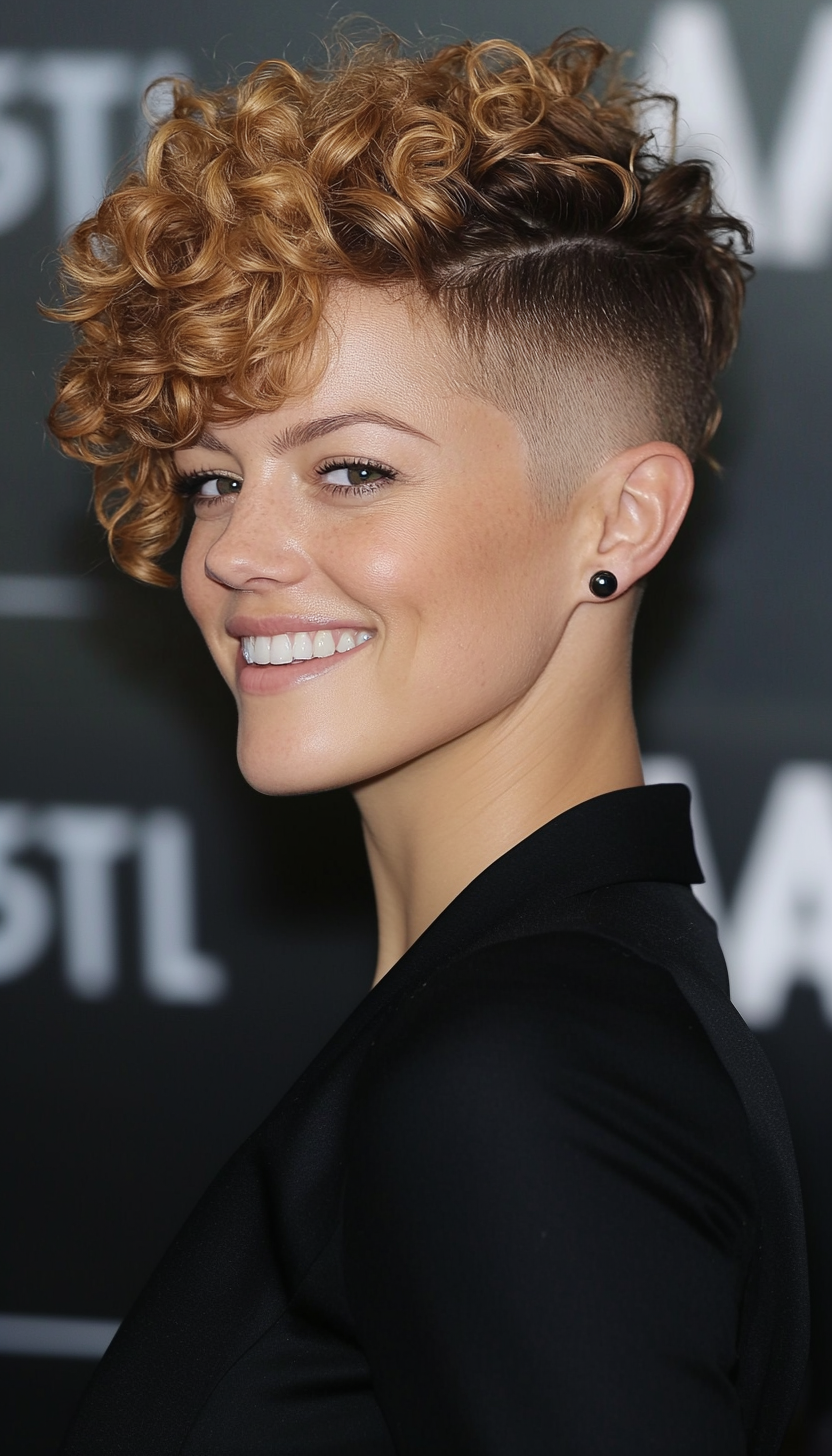 6. Undercut Pixie with Honey Blonde Tips (Pixie Hairstyles For Curly Hair) - Pixie Hairstyles For Curly Hair