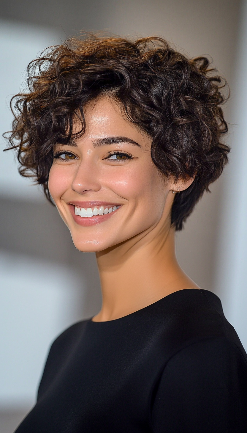 7. Voluminous Pixie in Rich Espresso (Pixie Hairstyles For Curly Hair) - Pixie Hairstyles For Curly Hair