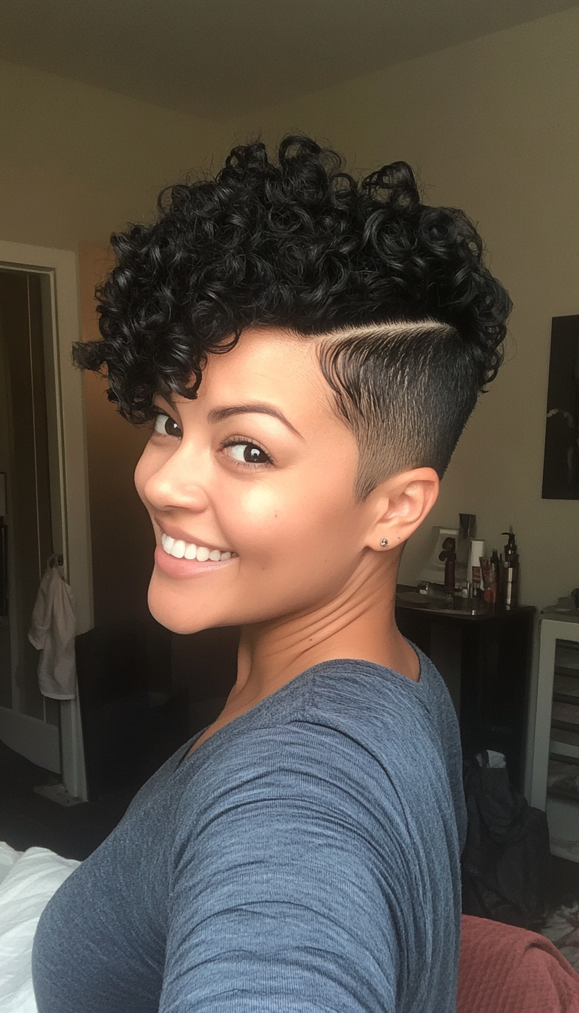 9. Curly Mohawk Pixie in Natural Black (Pixie Hairstyles For Curly Hair) - Pixie Hairstyles For Curly Hair