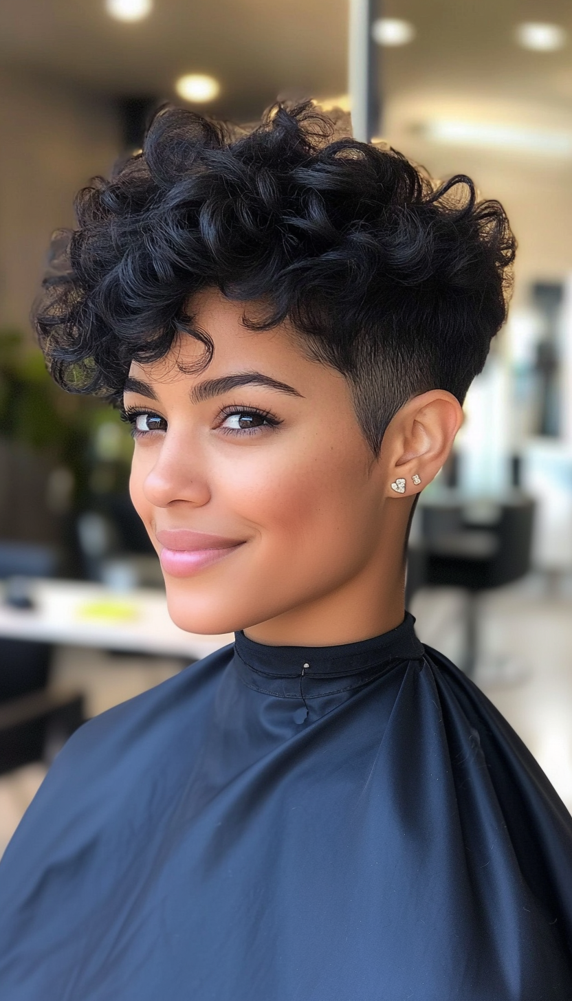 22. Curly Pixie with Defined Curls in Jet Black (Pixie Hairstyles For Curly Hair) - Pixie Hairstyles For Curly Hair
