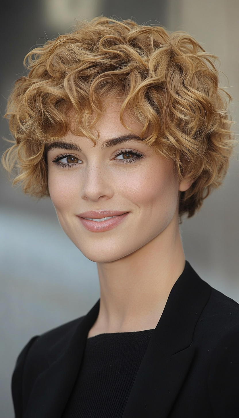 25. Curly Pixie with Soft Waves in Golden Blonde (Pixie Hairstyles For Curly Hair) - Pixie Hairstyles For Curly Hair