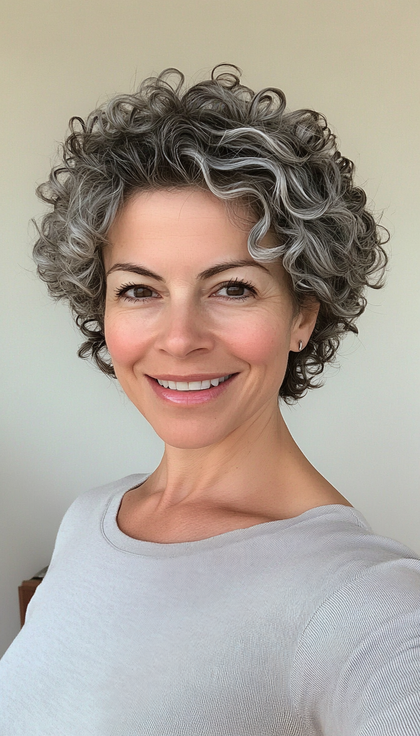 27. Curly Pixie with Tapered Back in Natural Gray (Pixie Hairstyles For Curly Hair) - Pixie Hairstyles For Curly Hair