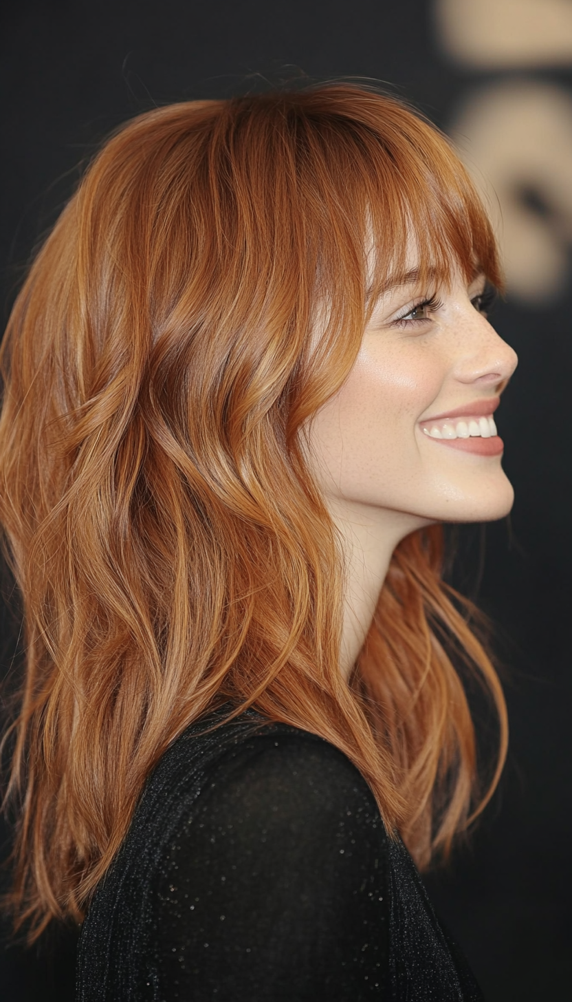 7. Wispy Bangs with Light Auburn Undertones (Haircuts For Fluffy Hair) - Haircuts For Fluffy Hair