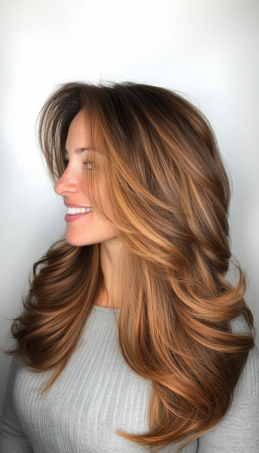 8. Curved Face-Framing Layers in Caramel Brown (Haircuts For Fluffy Hair) - Haircuts For Fluffy Hair