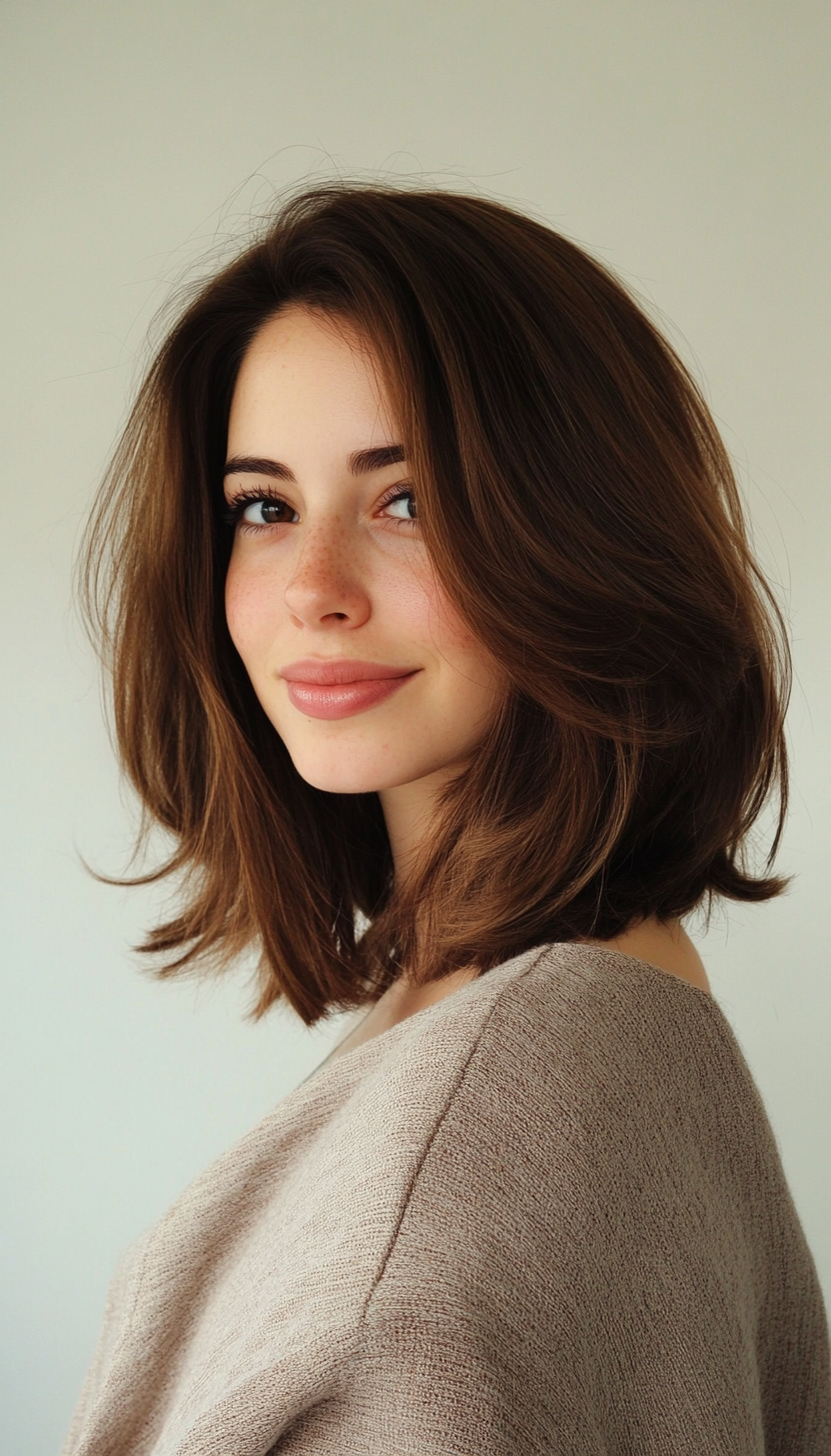 12. Classic Layered Lob in Rich Mocha (Haircuts For Fluffy Hair) - Haircuts For Fluffy Hair
