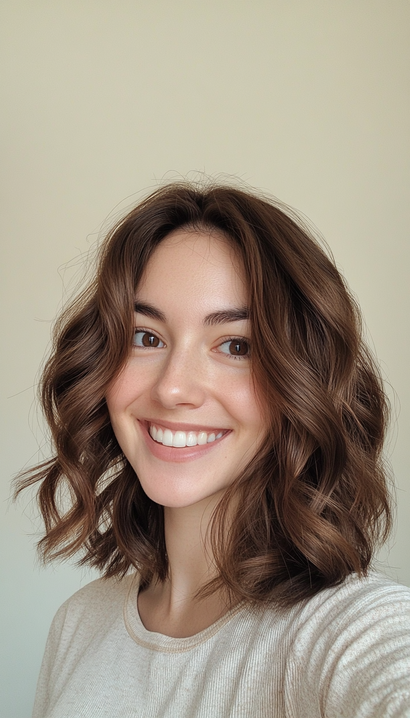 14. Effortless Wavy Cut in Dark Maple Brown (Haircuts For Fluffy Hair) - Haircuts For Fluffy Hair