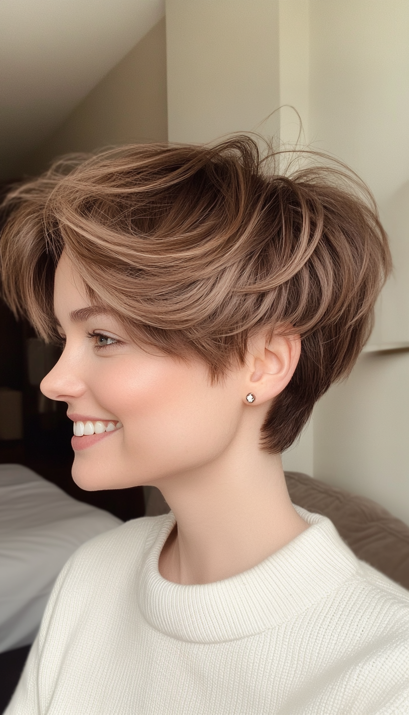 15. Airy Layered Pixie in Natural Brown (Haircuts For Fluffy Hair) - Haircuts For Fluffy Hair