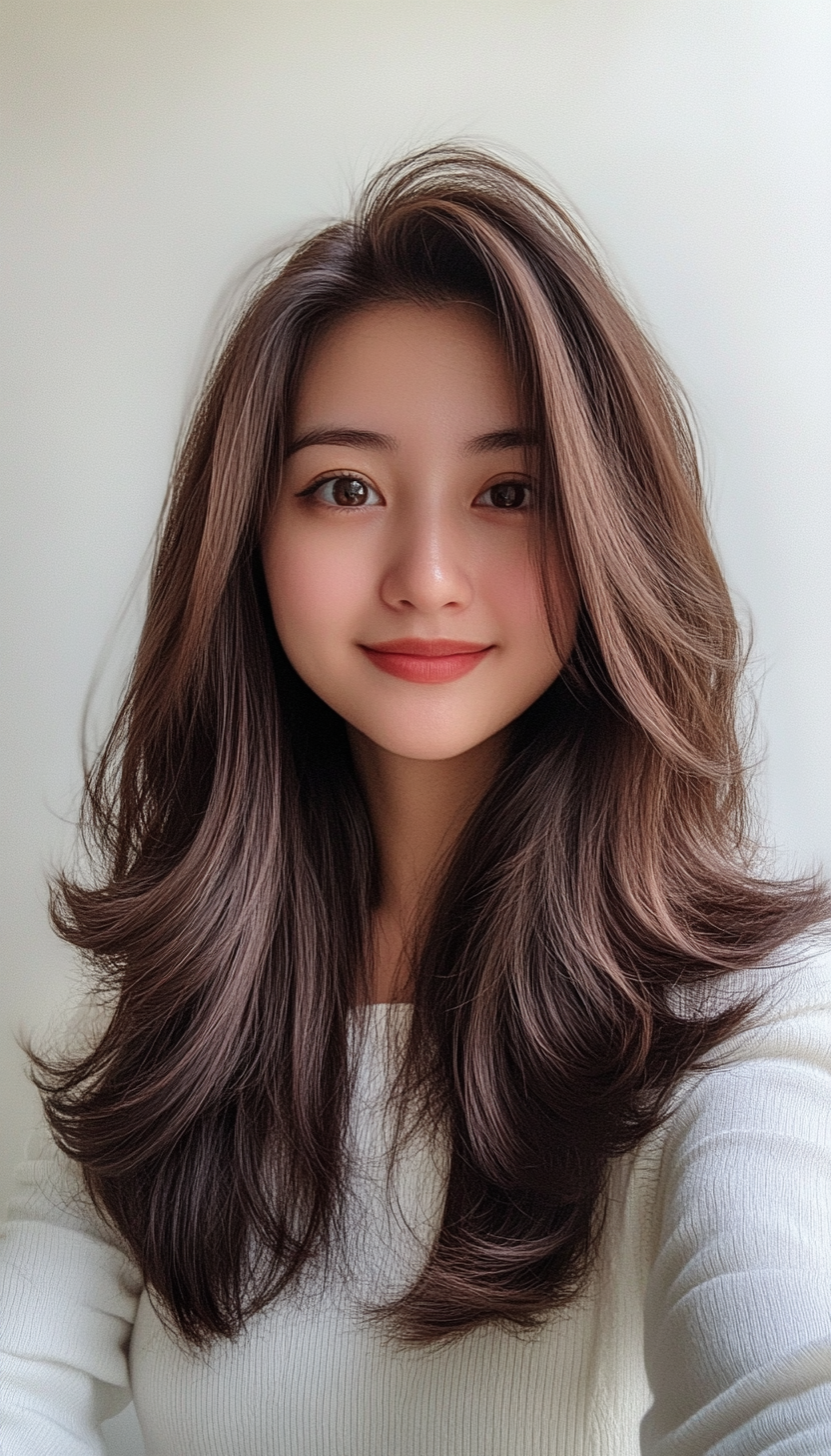 16. Lush Curved Layers in Warm Mahogany (Haircuts For Fluffy Hair) - Haircuts For Fluffy Hair