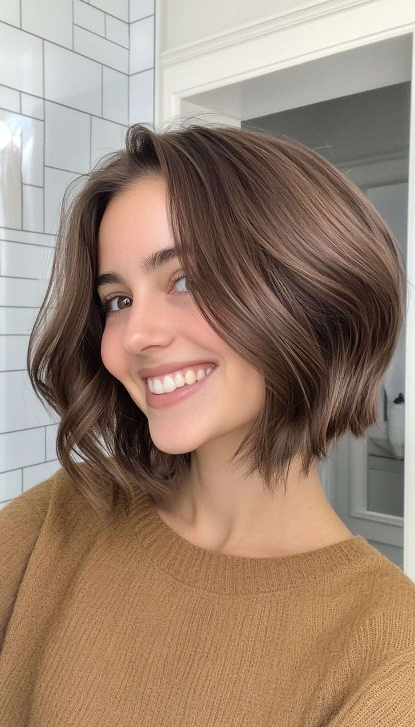 20. Classic Chin-Length Bob in Smoky Brown (Haircuts For Fluffy Hair) - Haircuts For Fluffy Hair