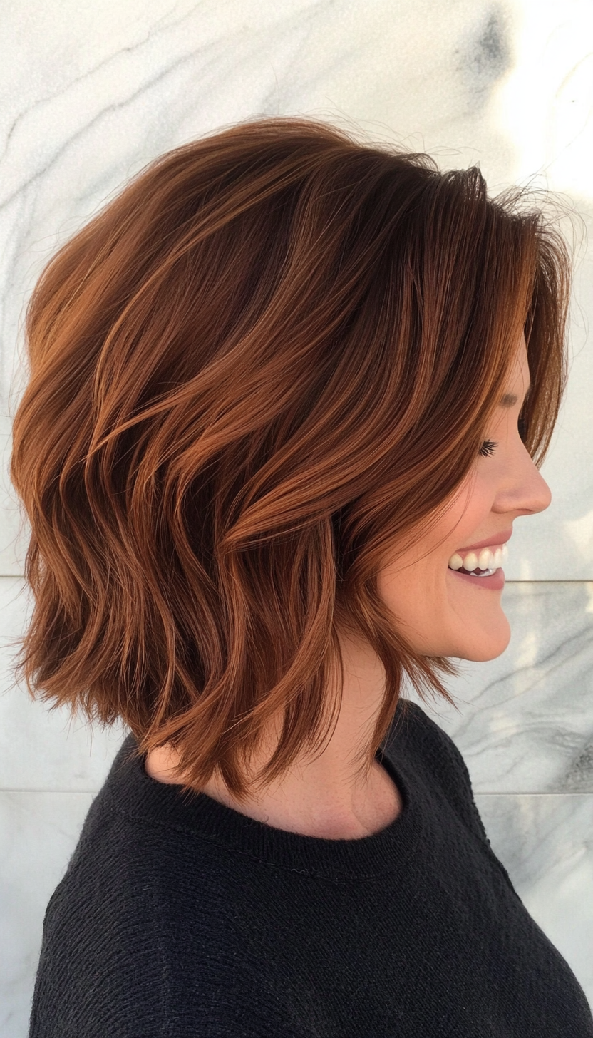24. Layered Bob in Deep Cinnamon Brown (Haircuts For Fluffy Hair) - Haircuts For Fluffy Hair