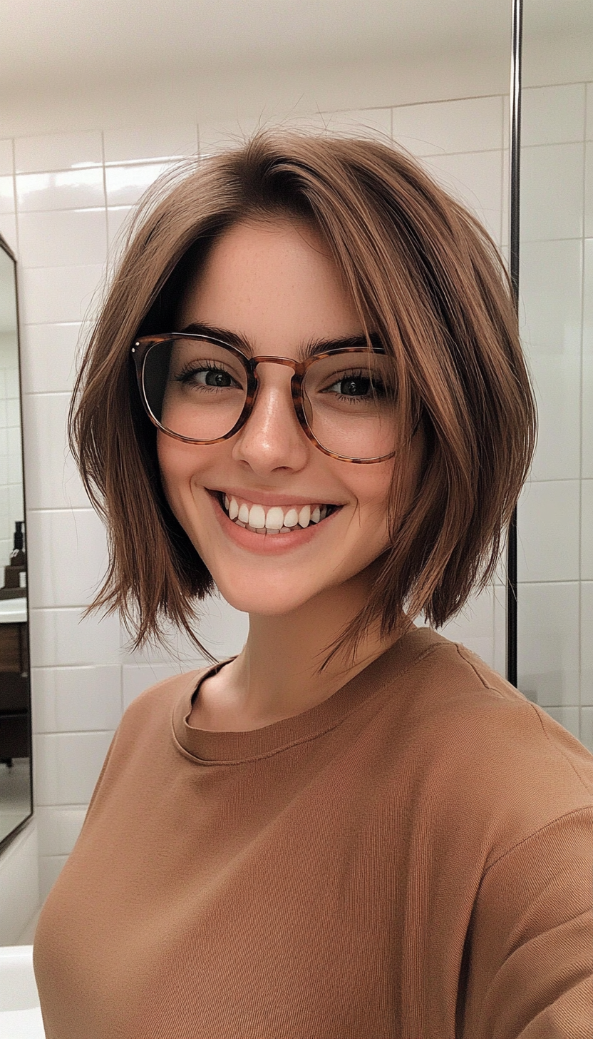 1. Soft Layered Bob in Chestnut Brown (Haircuts With Glasses) - Haircuts With Glasses