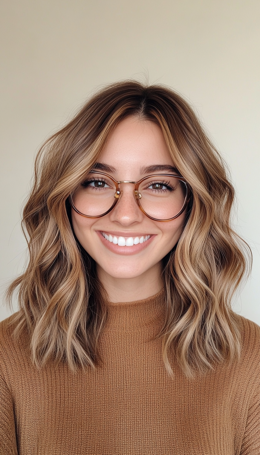 3. Wavy Shoulder-Length Cut in Warm Caramel (Haircuts With Glasses) - Haircuts With Glasses