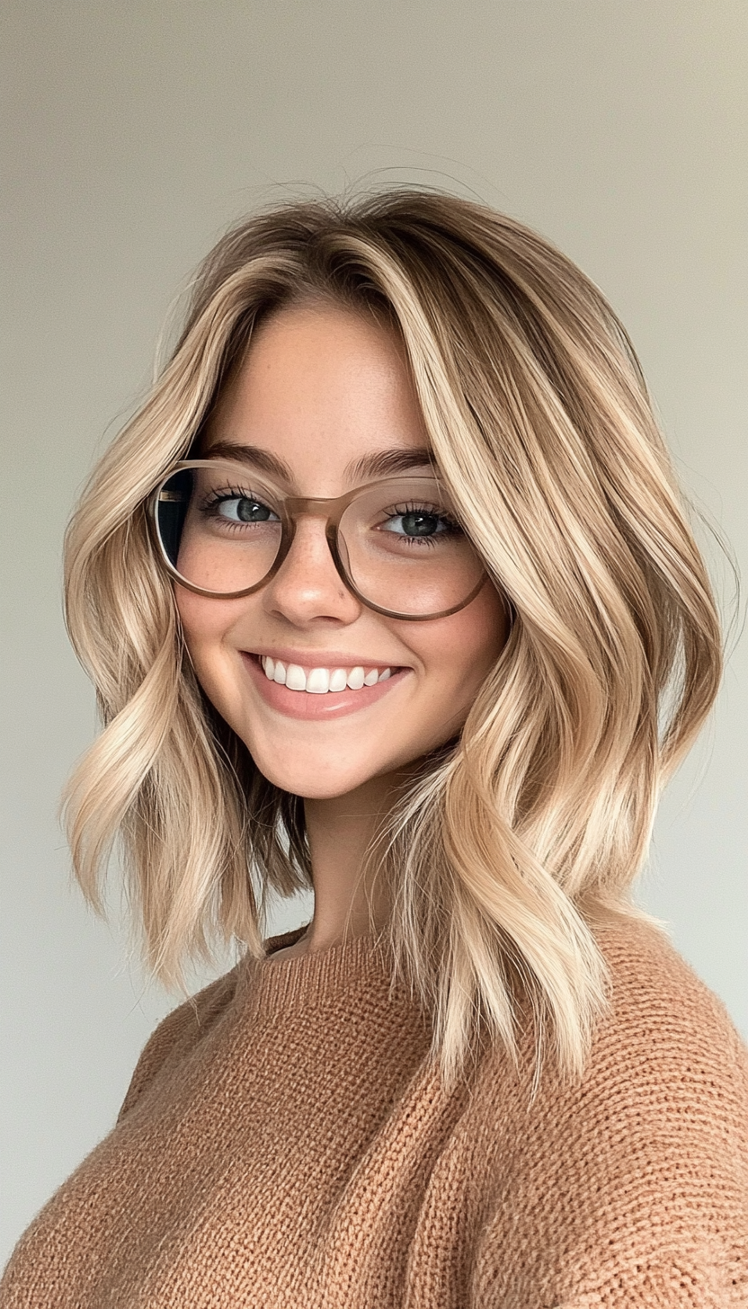 11. Mid-Length Soft Layers in Sandy Blonde (Haircuts With Glasses) - Haircuts With Glasses