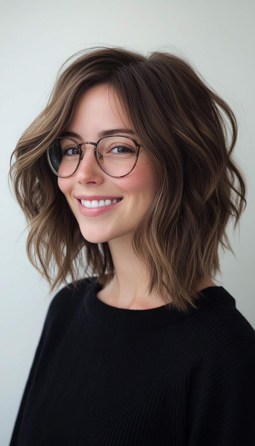 13. Choppy Lob in Cool Ash Brown (Haircuts With Glasses) - Haircuts With Glasses