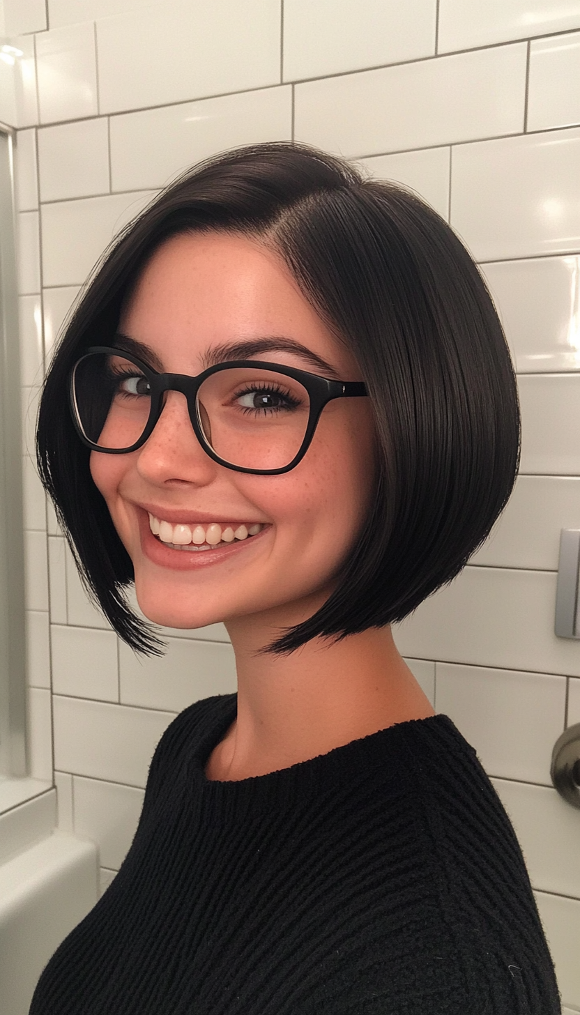 20. Sleek Asymmetrical Bob in Deep Black (Haircuts With Glasses) - Haircuts With Glasses