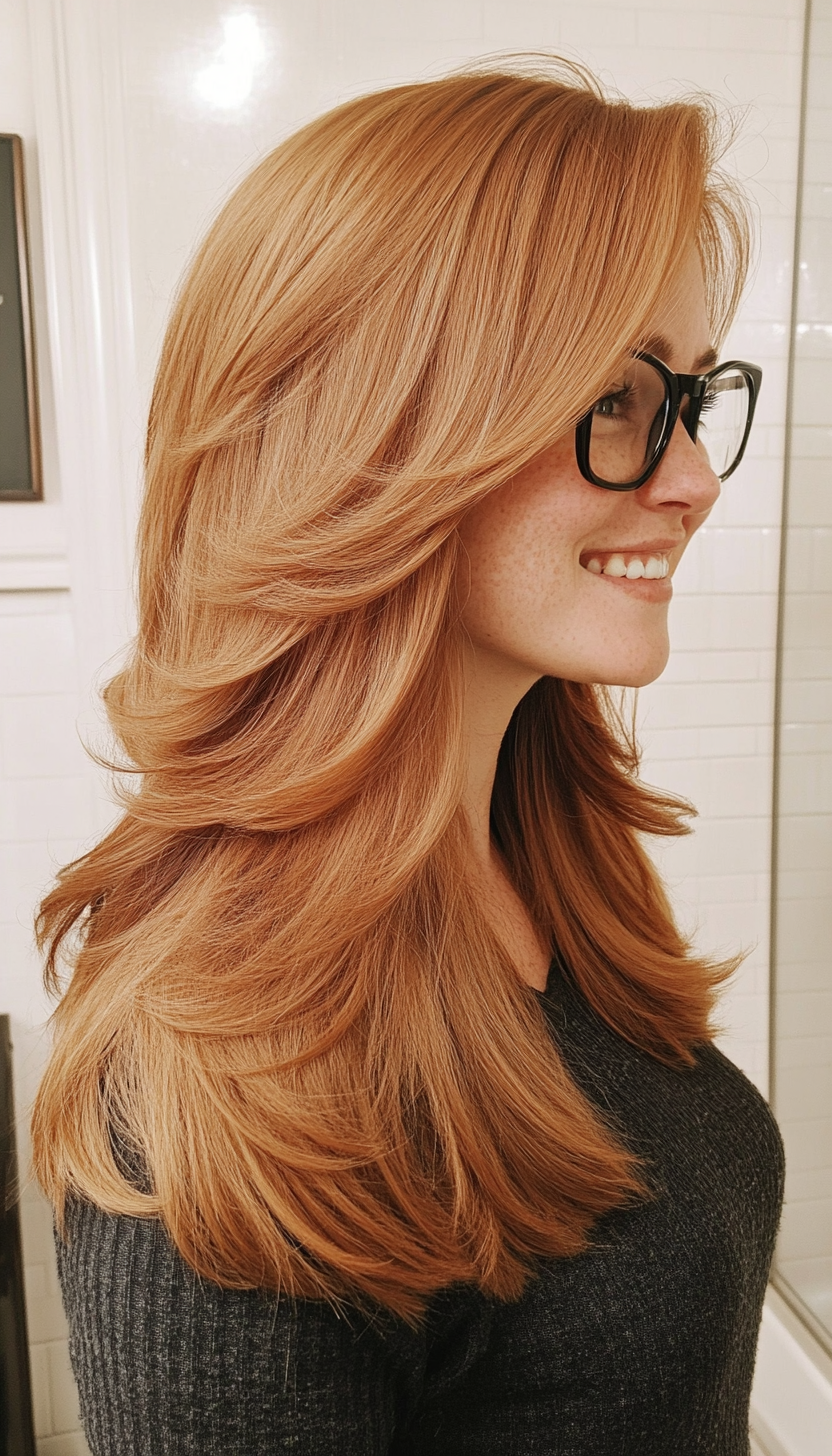 22. Layered Long Cut with Bangs in Deep Chestnut (Haircuts With Glasses) - Haircuts With Glasses