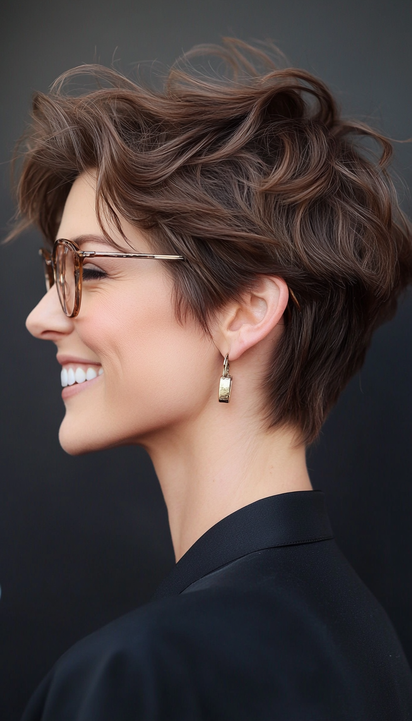 24. Messy Pixie in Rich Walnut Brown (Haircuts With Glasses) - Haircuts With Glasses