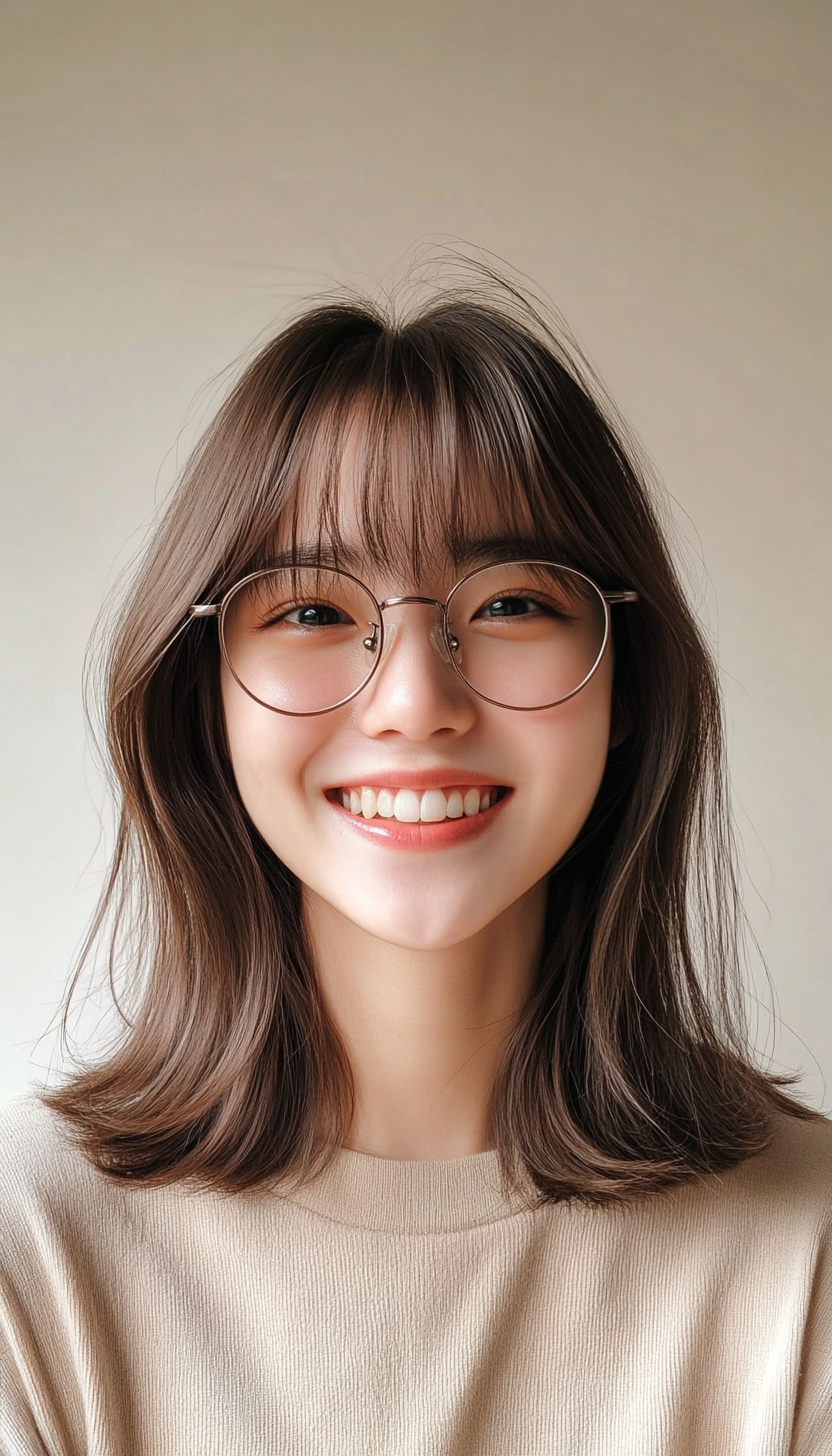 27. Soft Shoulder-Length Cut with Wispy Bangs in Ash Brown (Haircuts With Glasses) - Haircuts With Glasses
