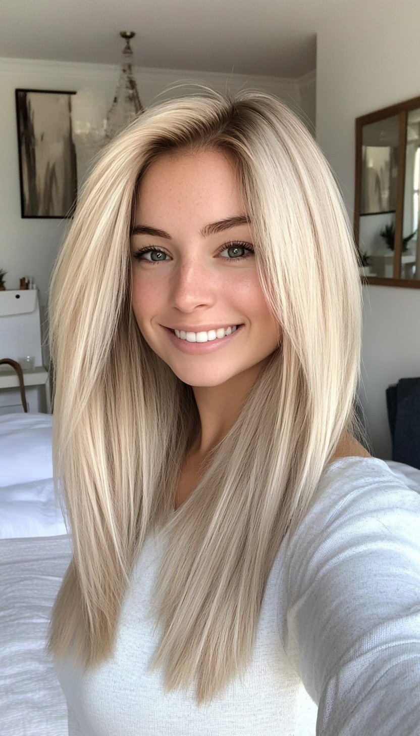 3. Platinum Feathered Layers (Straight Blonde Hairstyles) - Straight Blonde Hairstyles