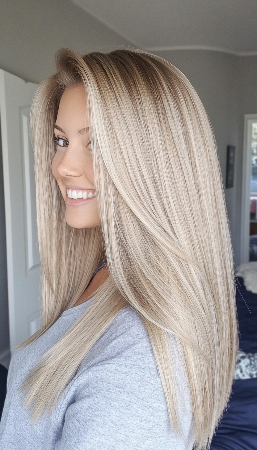 8. Sandy Blonde Soft Layers (Straight Blonde Hairstyles) - Straight Blonde Hairstyles