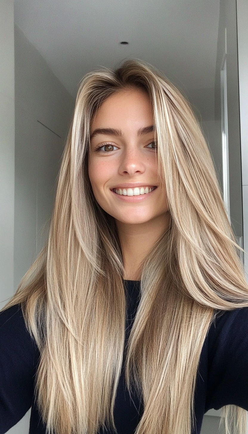 13. Bronzed Blonde Long Layers (Straight Blonde Hairstyles) - Straight Blonde Hairstyles