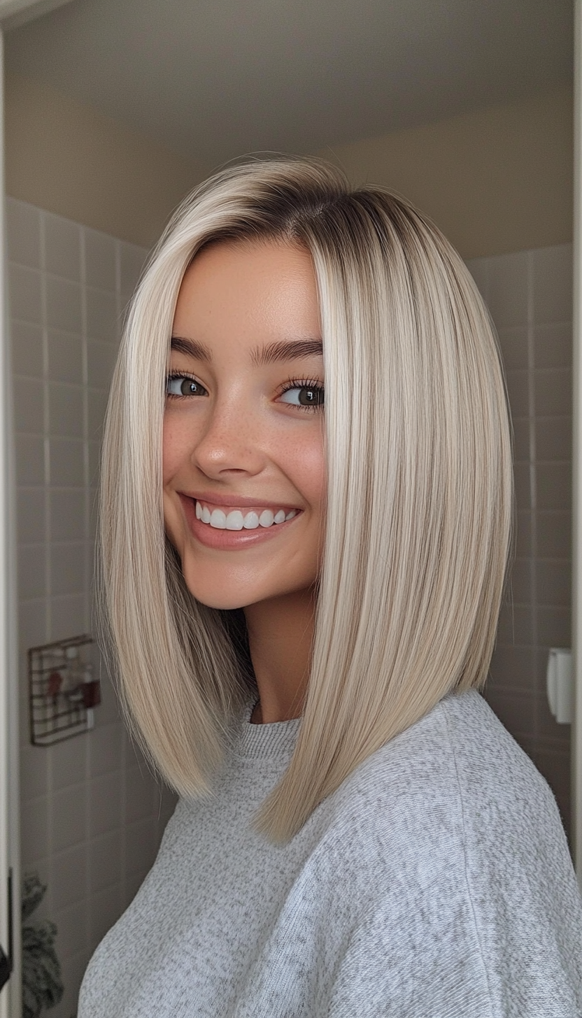 14. Frosted Blonde Blunt Lob (Straight Blonde Hairstyles) - Straight Blonde Hairstyles