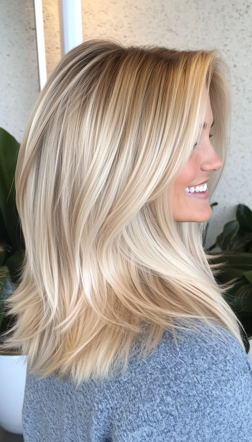 18. Creamy Blonde Layered Cut (Straight Blonde Hairstyles) - Straight Blonde Hairstyles