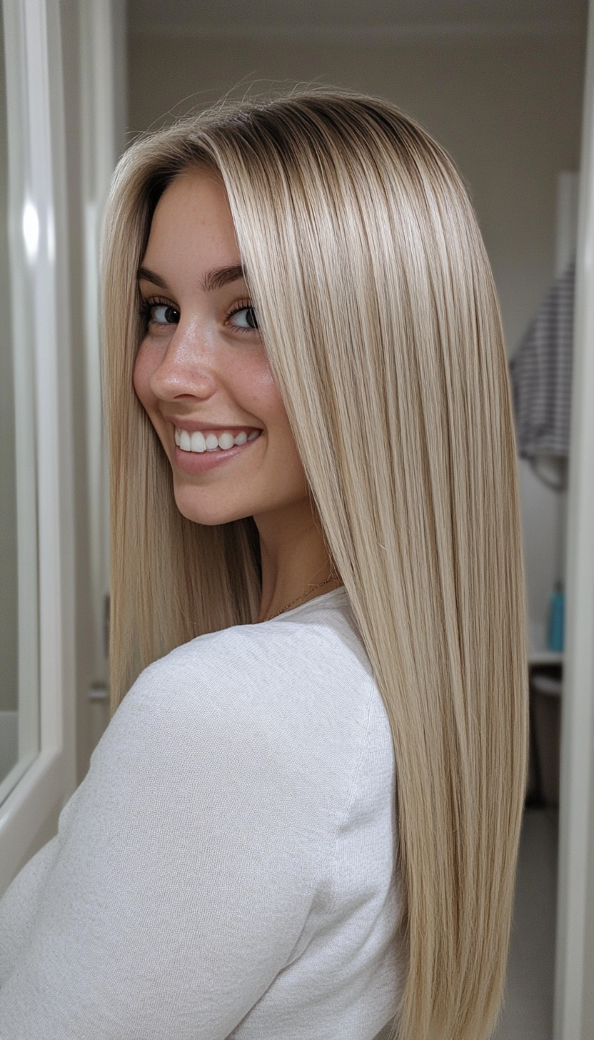 20. Almond Blonde Sleek Cut (Straight Blonde Hairstyles) - Straight Blonde Hairstyles