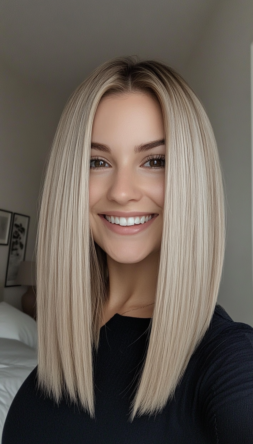23. Soft Beige Blonde Shoulder-Length Hair (Straight Blonde Hairstyles) - Straight Blonde Hairstyles