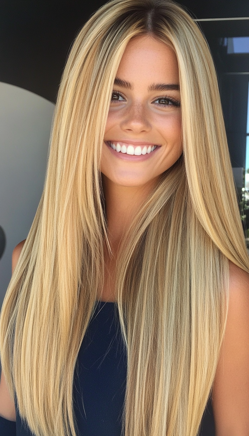 24. Natural Golden Blonde Long Hair (Straight Blonde Hairstyles) - Straight Blonde Hairstyles