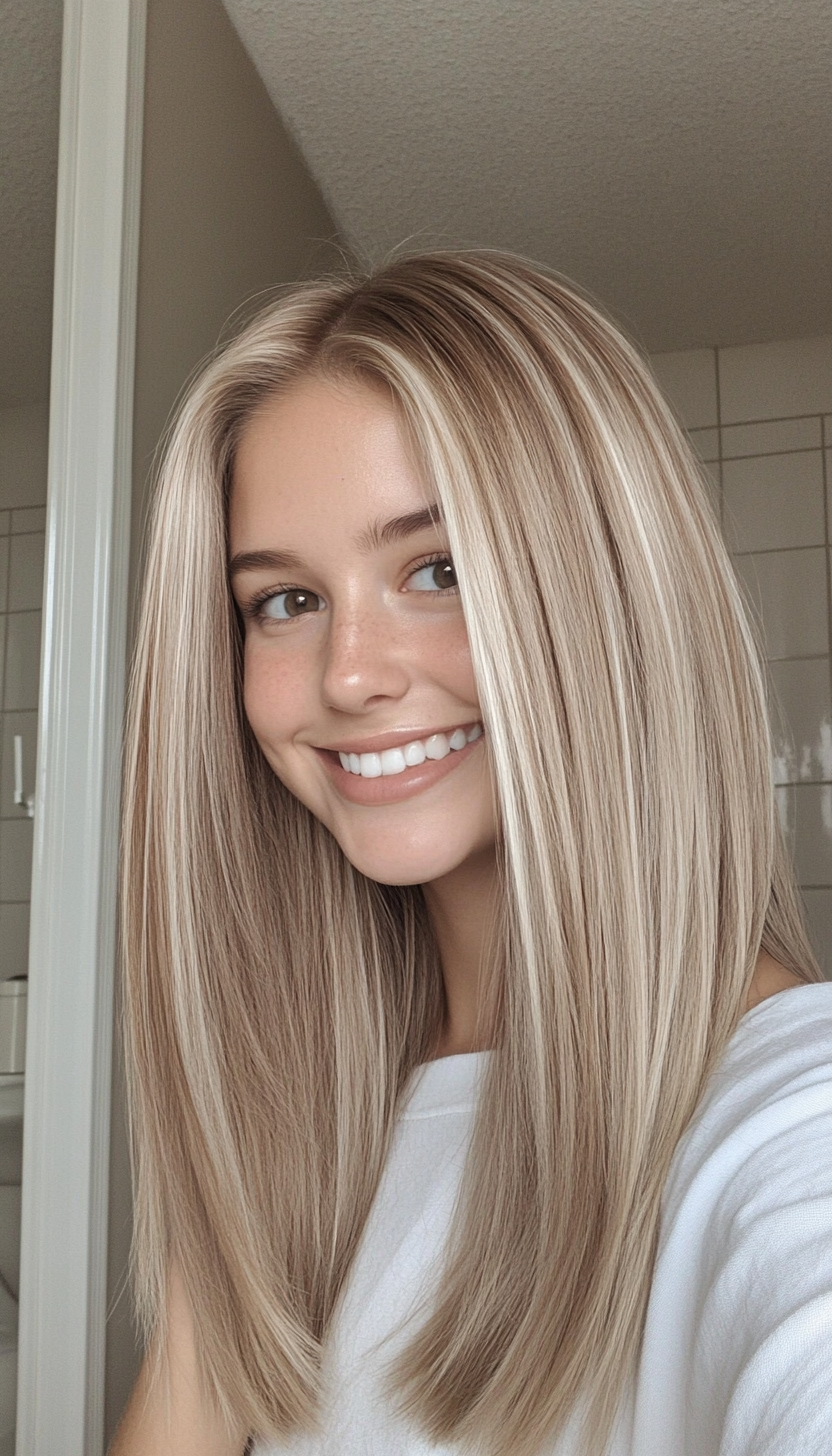 25. Light Chestnut Blonde Silky Cut (Straight Blonde Hairstyles) - Straight Blonde Hairstyles