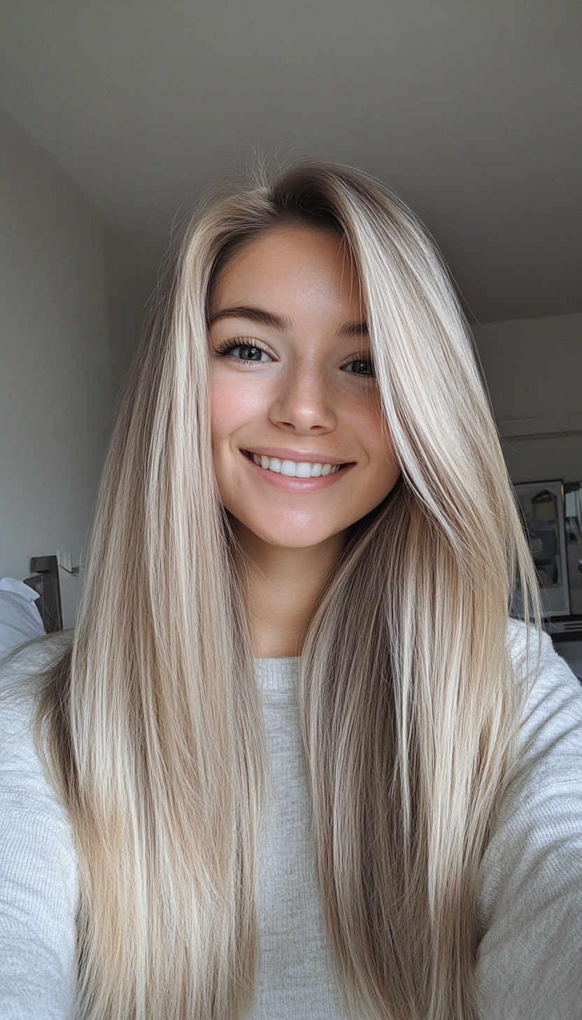 26. Bright Ash Blonde Layered Ends (Straight Blonde Hairstyles) - Straight Blonde Hairstyles