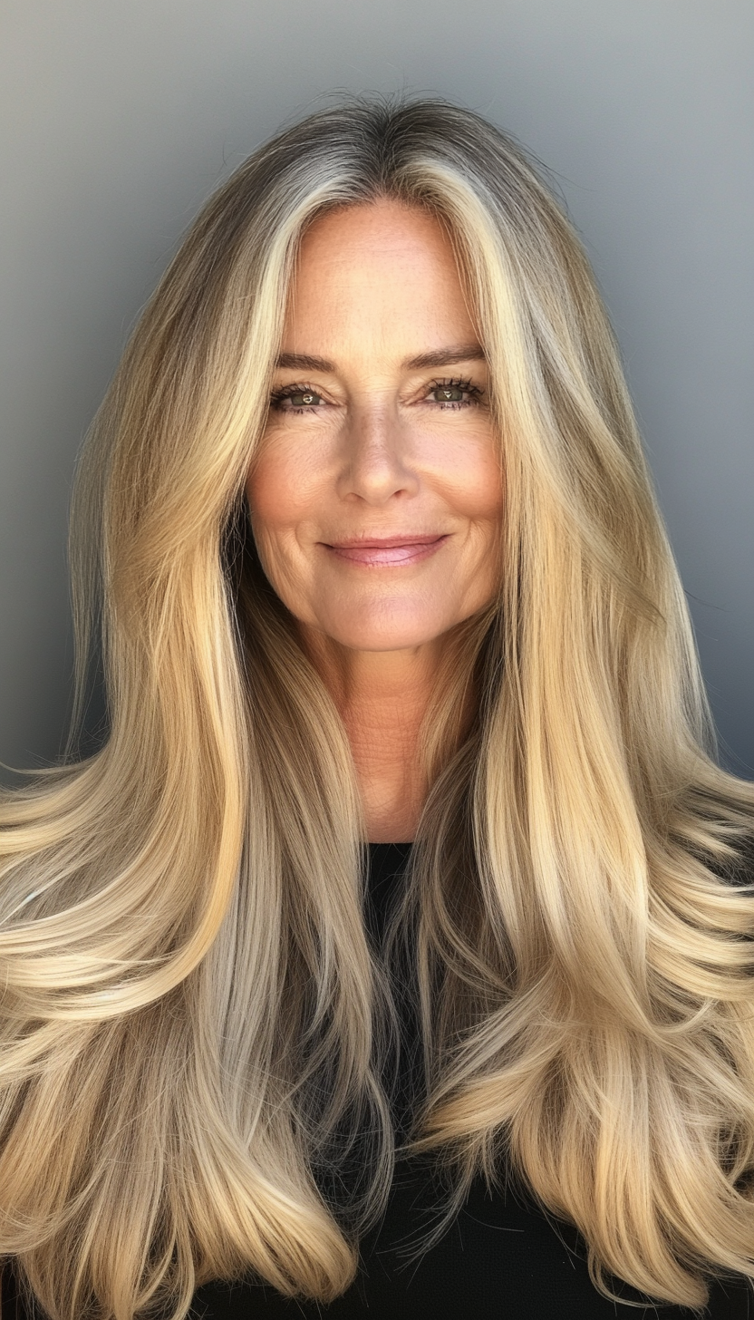 3. Subtle Face-Framing Layers with Golden Blonde (Long Hairstyles For Women Over 50) - Long Hairstyles For Women Over 50