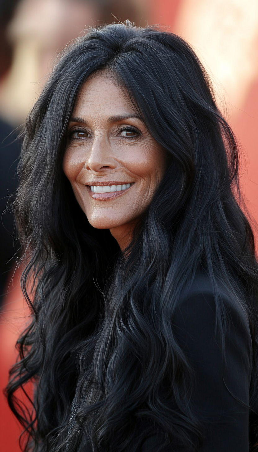 4. Long Tousled Waves with Natural Black (Long Hairstyles For Women Over 50) - Long Hairstyles For Women Over 50