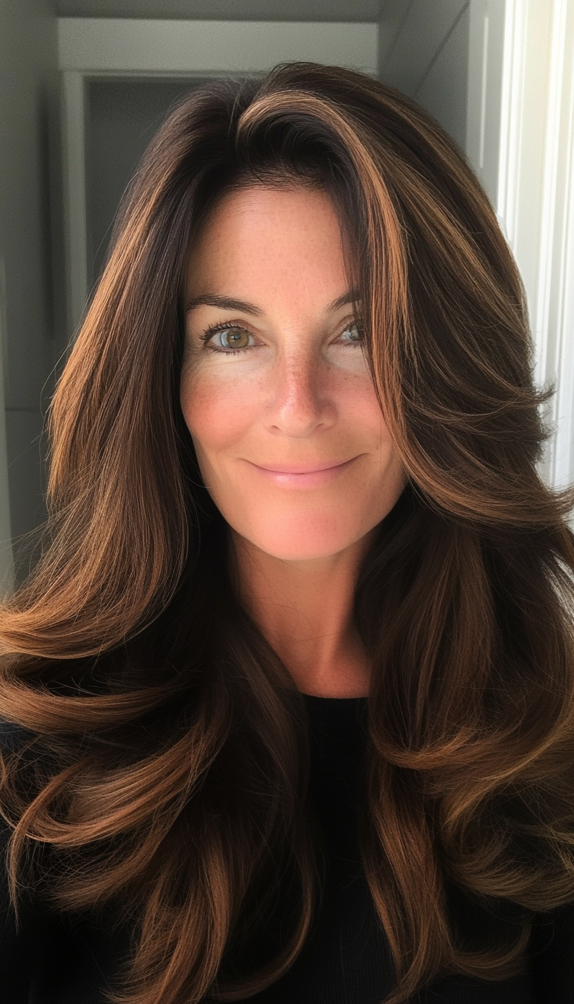 5. Choppy Layers with Dark Chocolate Brown (Long Hairstyles For Women Over 50) - Long Hairstyles For Women Over 50