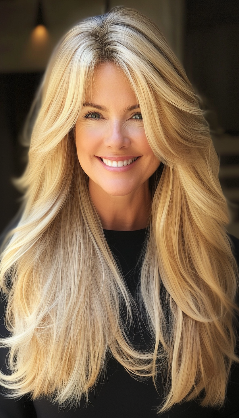 9. Curtain Bangs with Warm Honey Blonde (Long Hairstyles For Women Over 50) - Long Hairstyles For Women Over 50