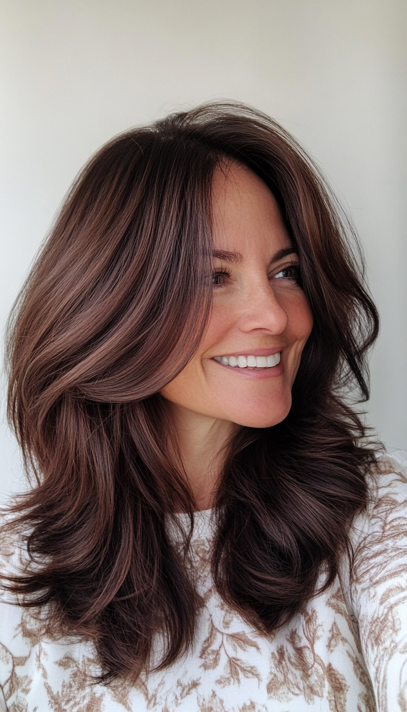 15. Soft Shag with Dark Chestnut Brown (Long Hairstyles For Women Over 50) - Long Hairstyles For Women Over 50