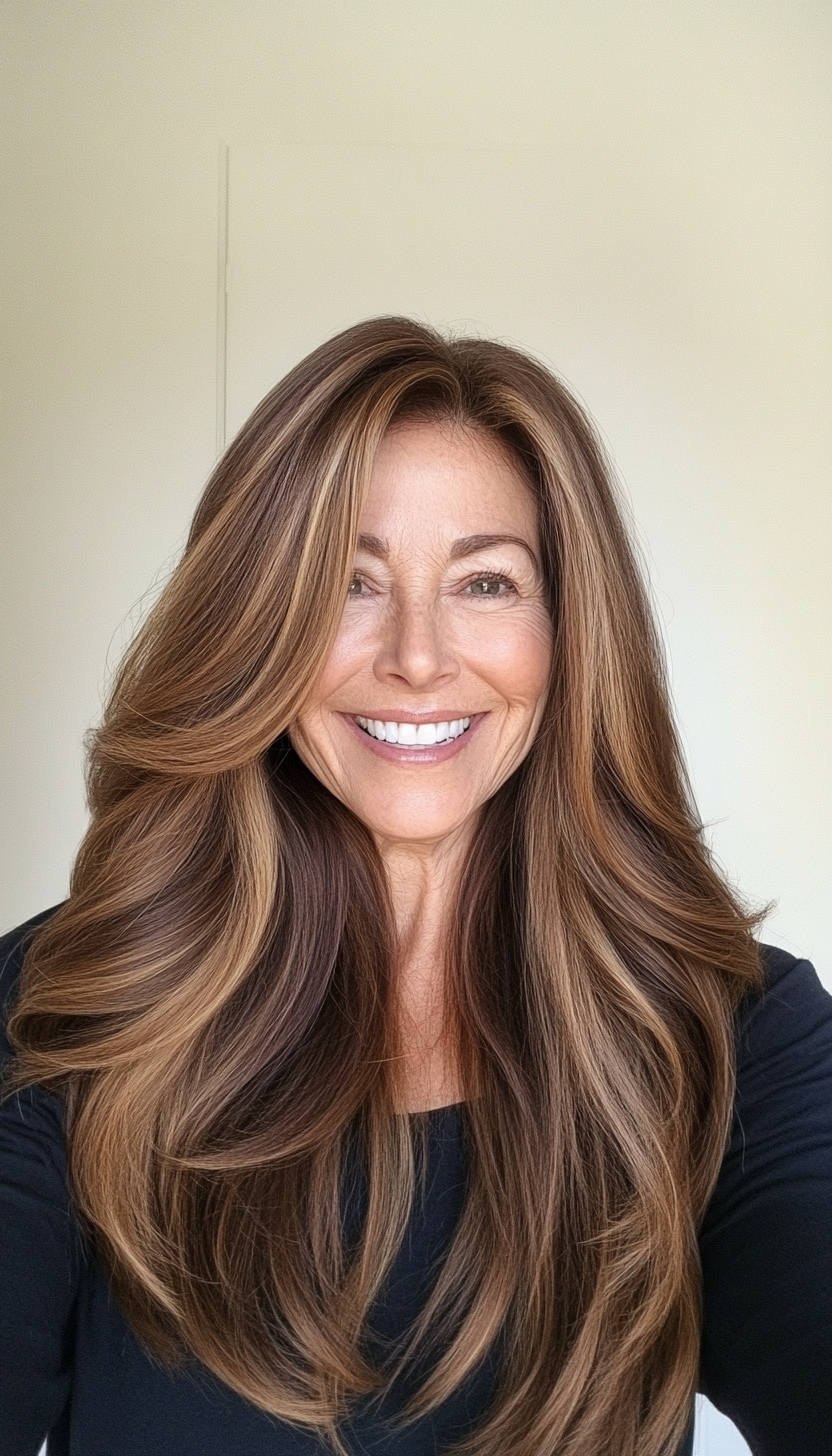 20. Soft U-Cut with Dark Honey Brown (Long Hairstyles For Women Over 50) - Long Hairstyles For Women Over 50