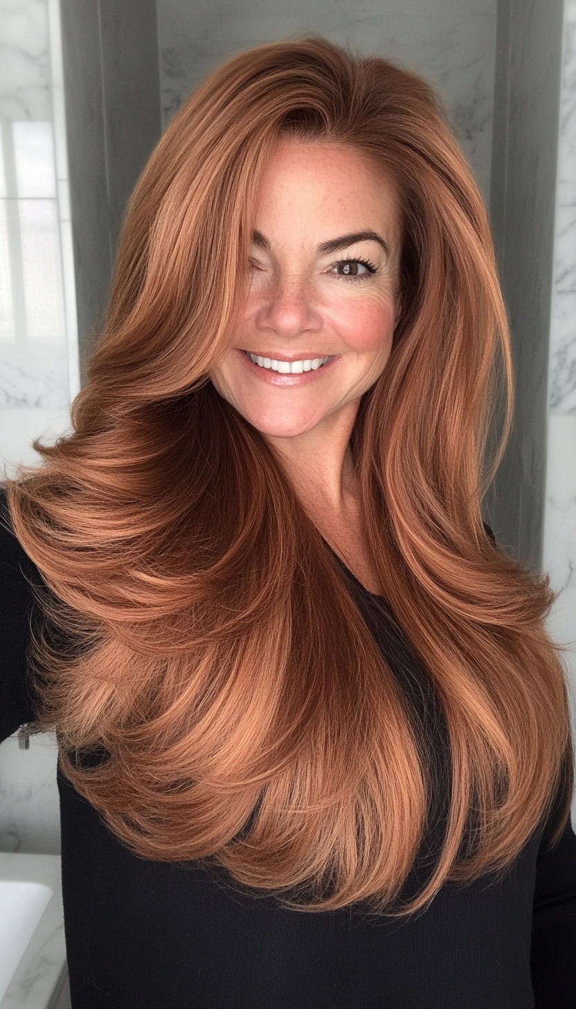 21. Tapered Layers with Soft Copper Brown (Long Hairstyles For Women Over 50) - Long Hairstyles For Women Over 50
