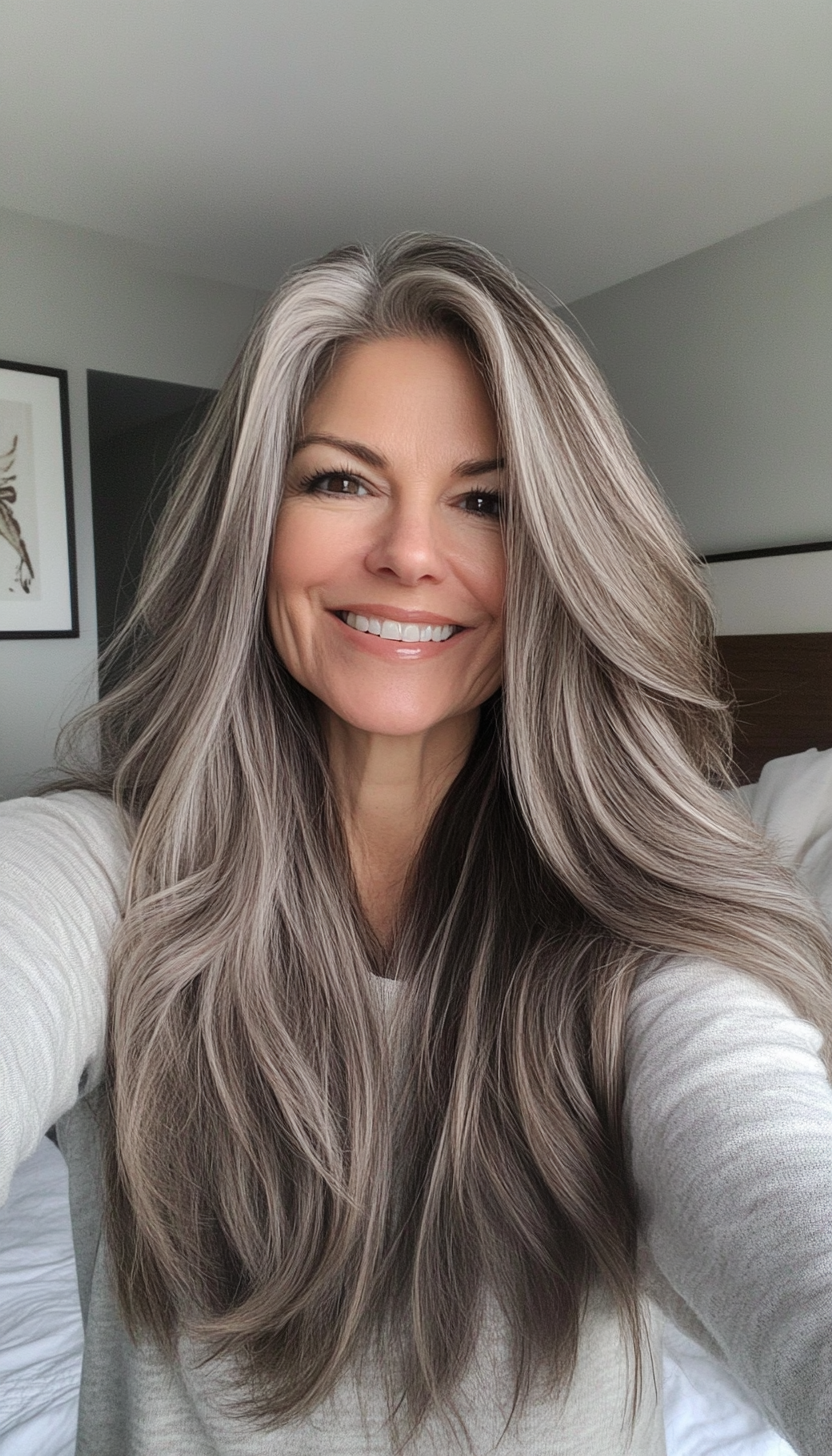 22. Long Blended Layers with Medium Ash Brown (Long Hairstyles For Women Over 50) - Long Hairstyles For Women Over 50