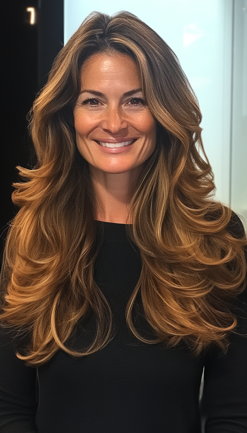 27. Wavy Layers with Deep Natural Brown (Long Hairstyles For Women Over 50) - Long Hairstyles For Women Over 50
