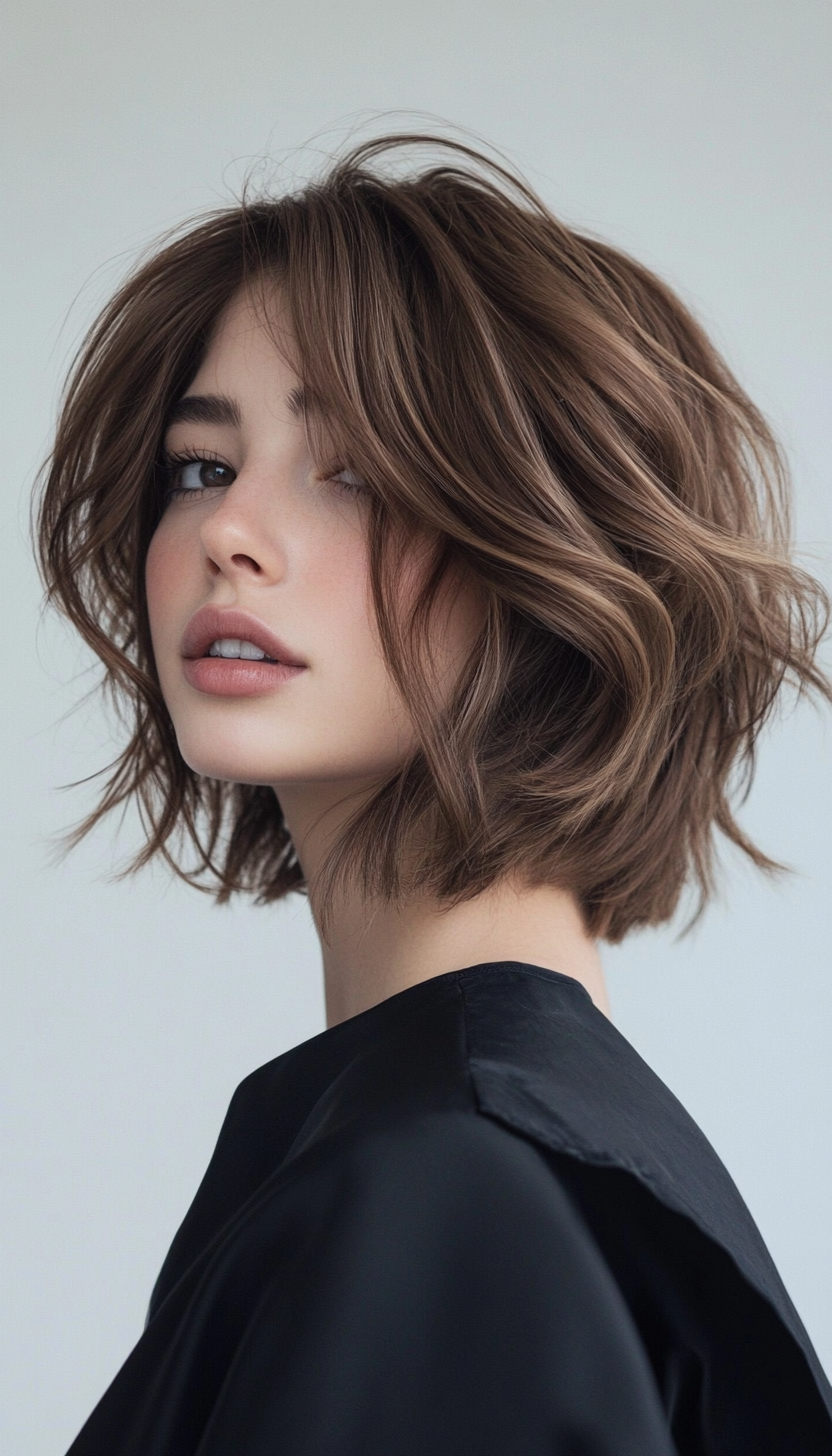 8. Warm Honey Bob with Choppy Layers (Medium Length Inverted Bob Haircuts) - Medium Length Inverted Bob Haircuts