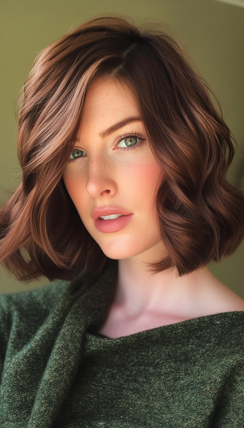 12. Mahogany Brown Tousled Bob (Medium Length Inverted Bob Haircuts) - Medium Length Inverted Bob Haircuts