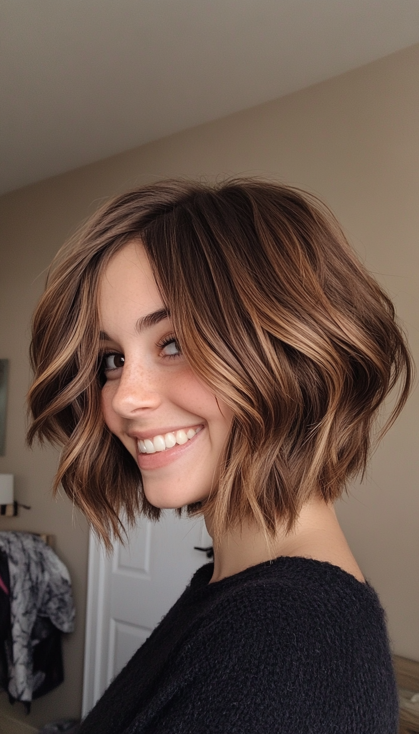 27. Maple Brown Bob with Textured Layers (Medium Length Inverted Bob Haircuts) - Medium Length Inverted Bob Haircuts