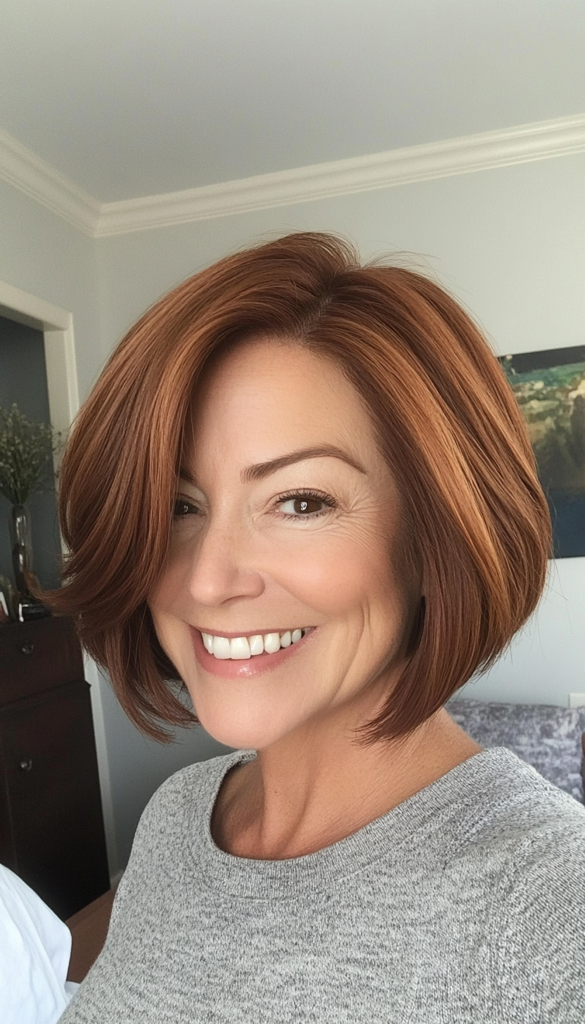 1. Layered Chestnut Bob (Short Hairstyles For Women Over 50 With Thick Hair) - Short Hairstyles For Women Over 50 With Thick Hair