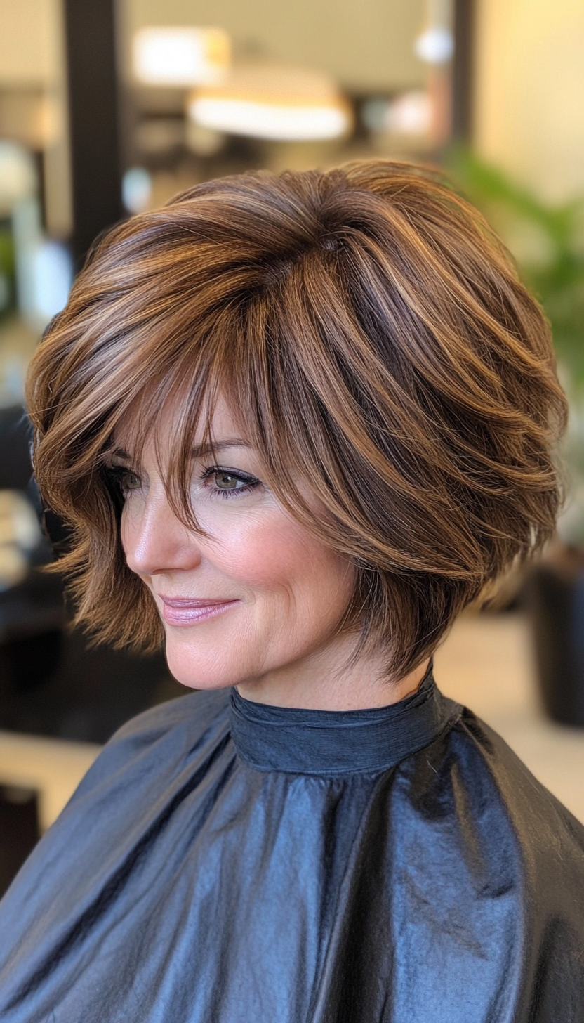 3. Golden Brown Stacked Bob (Short Hairstyles For Women Over 50 With Thick Hair) - Short Hairstyles For Women Over 50 With Thick Hair