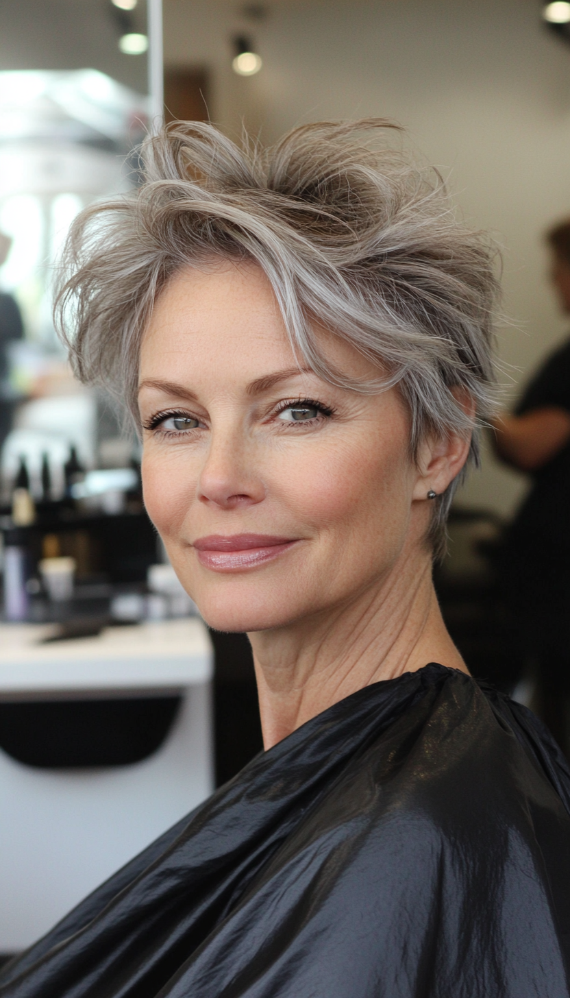 4. Salt-and-Pepper Textured Crop (Short Hairstyles For Women Over 50 With Thick Hair) - Short Hairstyles For Women Over 50 With Thick Hair
