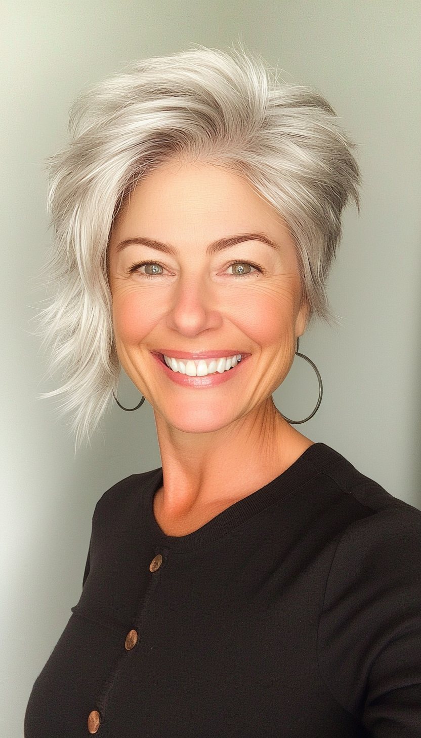 7. Silver Choppy Crop (Short Hairstyles For Women Over 50 With Thick Hair) - Short Hairstyles For Women Over 50 With Thick Hair