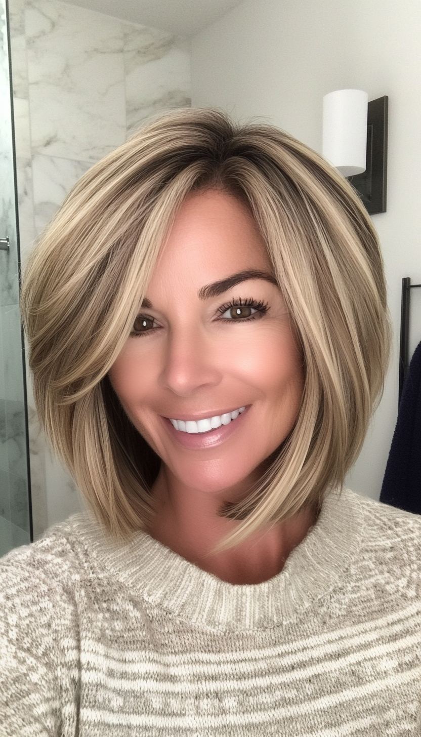 8. Honey Blonde Layered Lob (Short Hairstyles For Women Over 50 With Thick Hair) - Short Hairstyles For Women Over 50 With Thick Hair