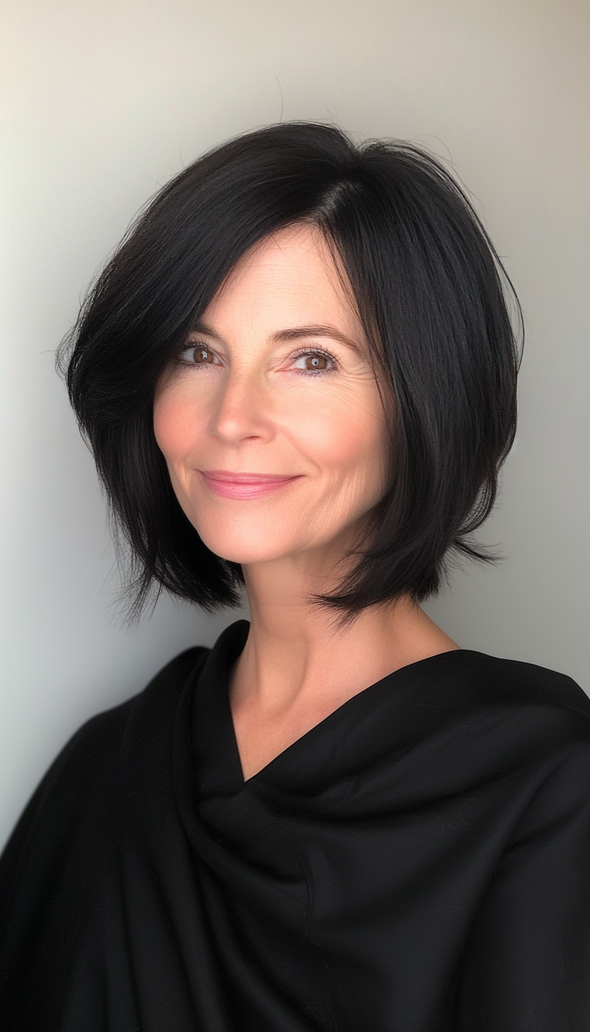 9. Natural Black Tapered Bob (Short Hairstyles For Women Over 50 With Thick Hair) - Short Hairstyles For Women Over 50 With Thick Hair